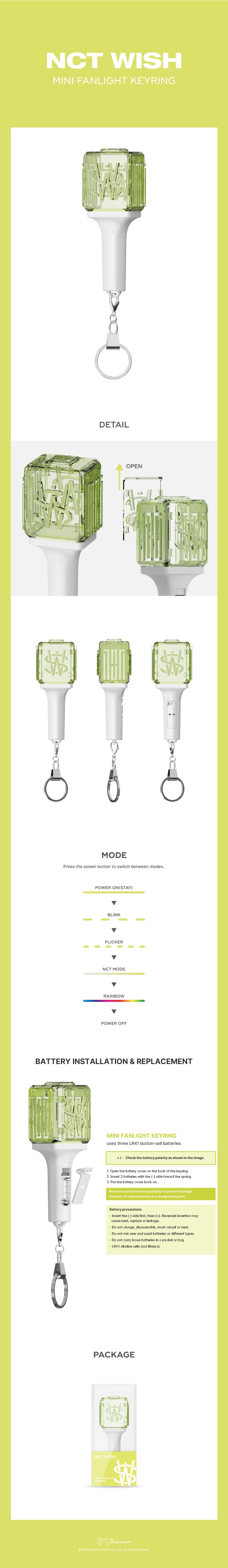 NCT WISH Mini Fanlight Keyring - product details, light modes and battery guide