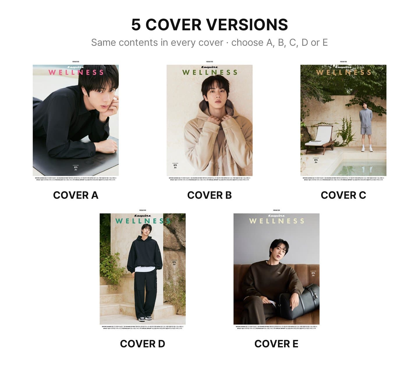 Esquire WELLNESS 2026.10 BTS Jin - 5 cover versions A to E