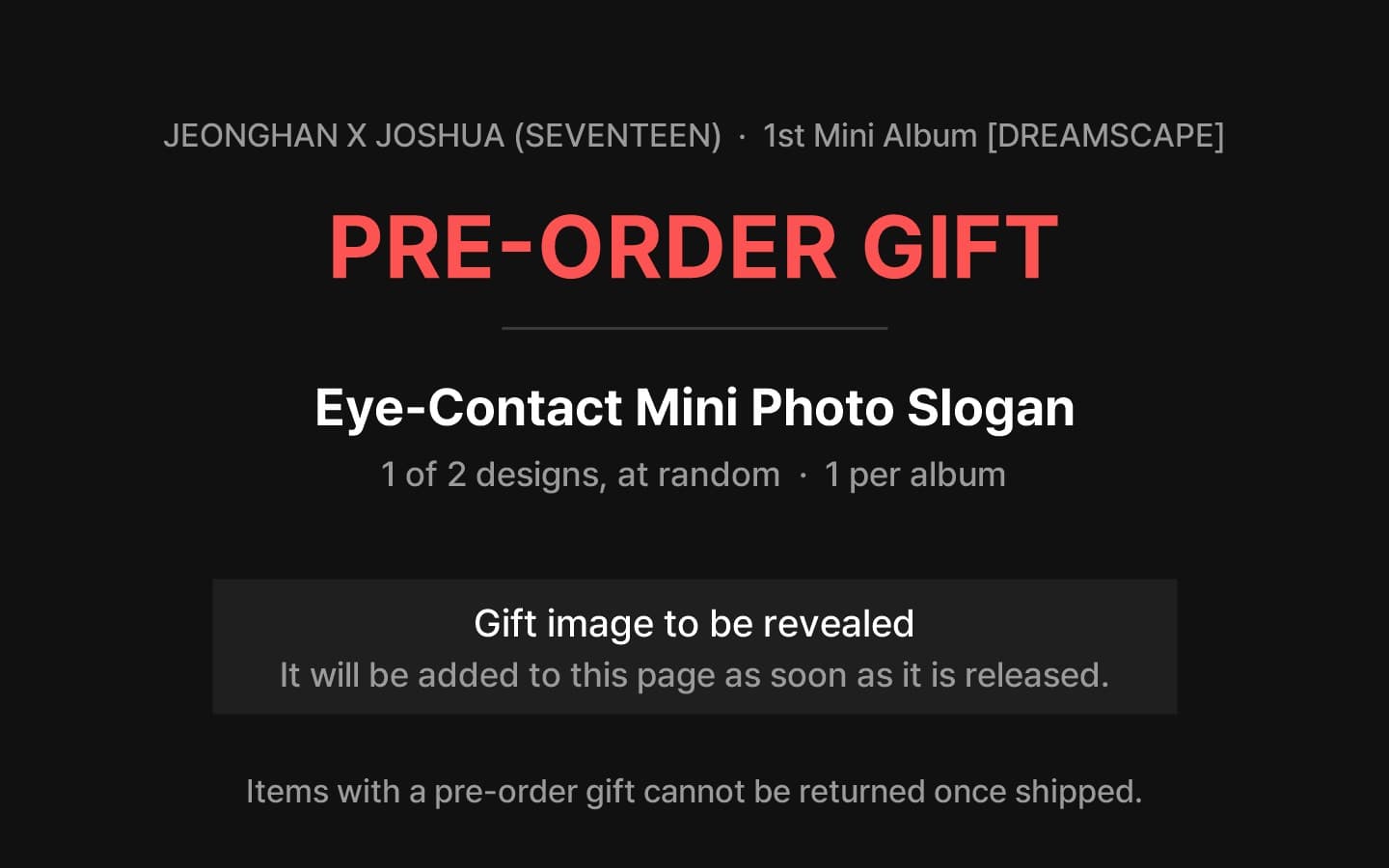 Pre-order gift notice - eye-contact mini photo slogan, gift image to be revealed