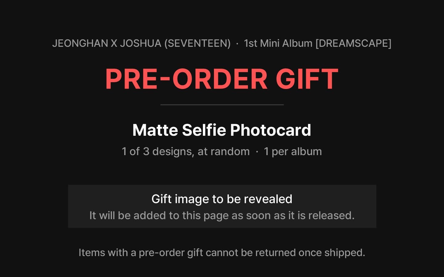Pre-order gift notice - matte selfie photocard, gift image to be revealed