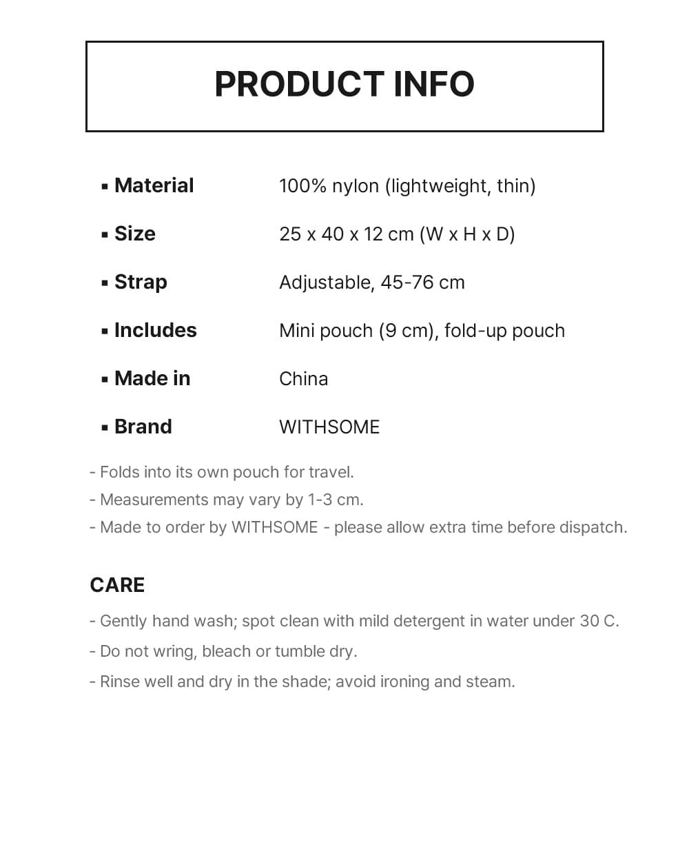 WITHSOME Shine Star Foldable Backpack - product info and size guide