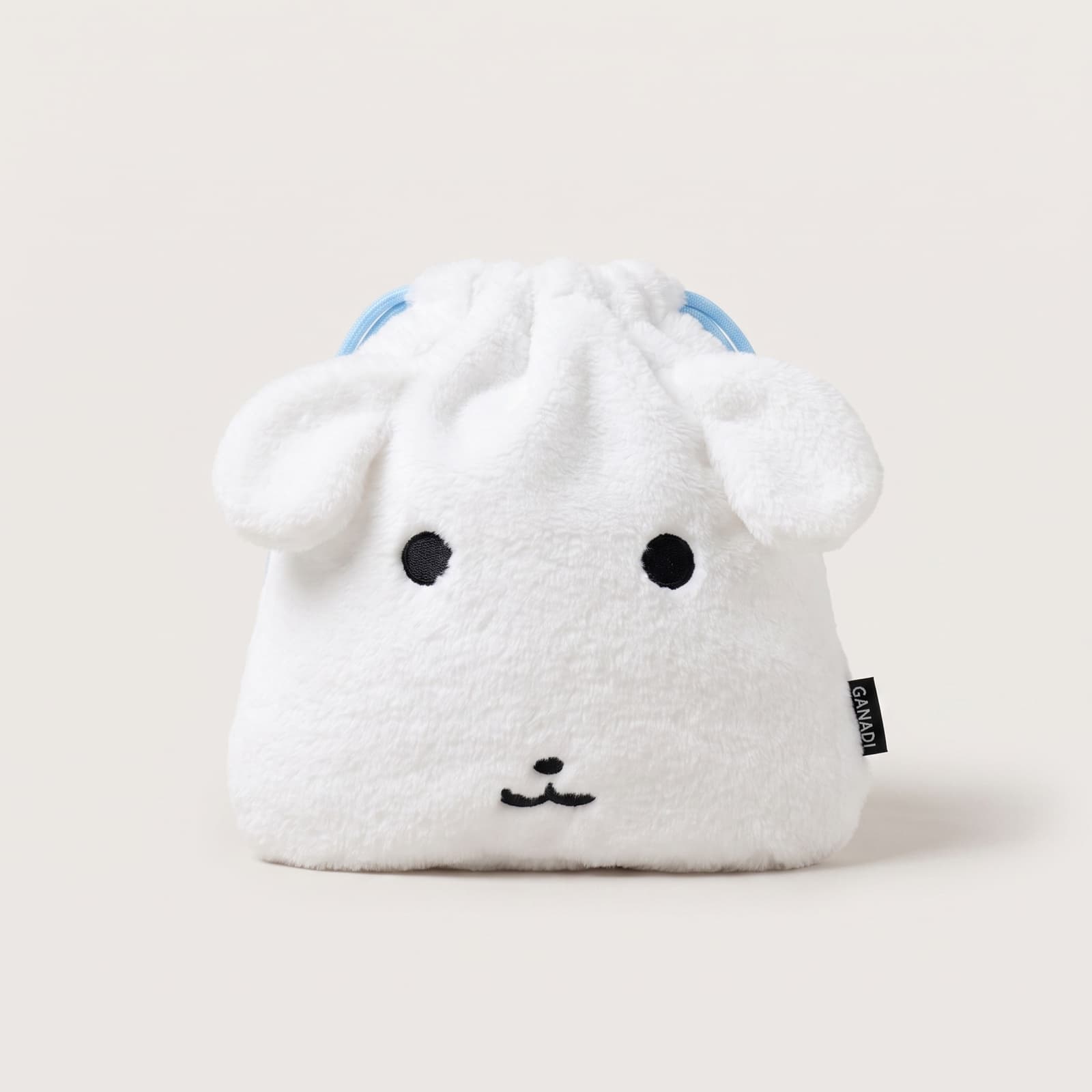 GANADI fluffy drawstring pouch, front studio shot